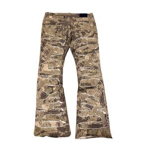 NWT THRT Denim Jeans Size 40 Camo Abstract Stitch Paint Splatter Raw Hem